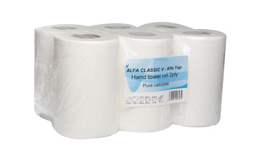 Papírové ručníky v roli ALFA TOP pr.130, 6 rolí, 2 vrstvy, celulóza, bílé