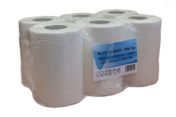 Papírové ručníky v roli pr.140, 6 rolí, 1 vrstva, celulóza, bílé